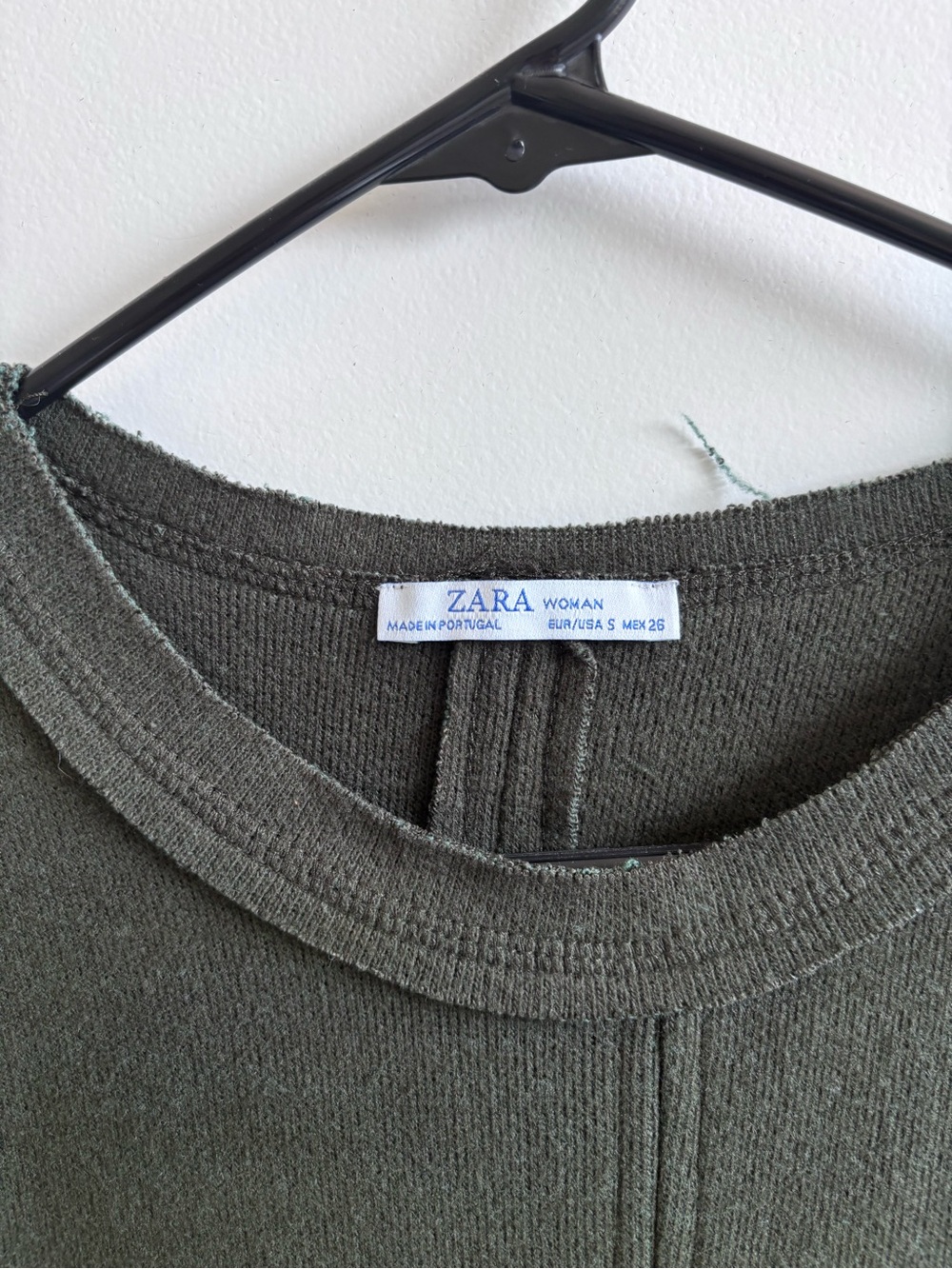 ZARA Olive Crewneck Sweatshirt Dress with Raw Hems